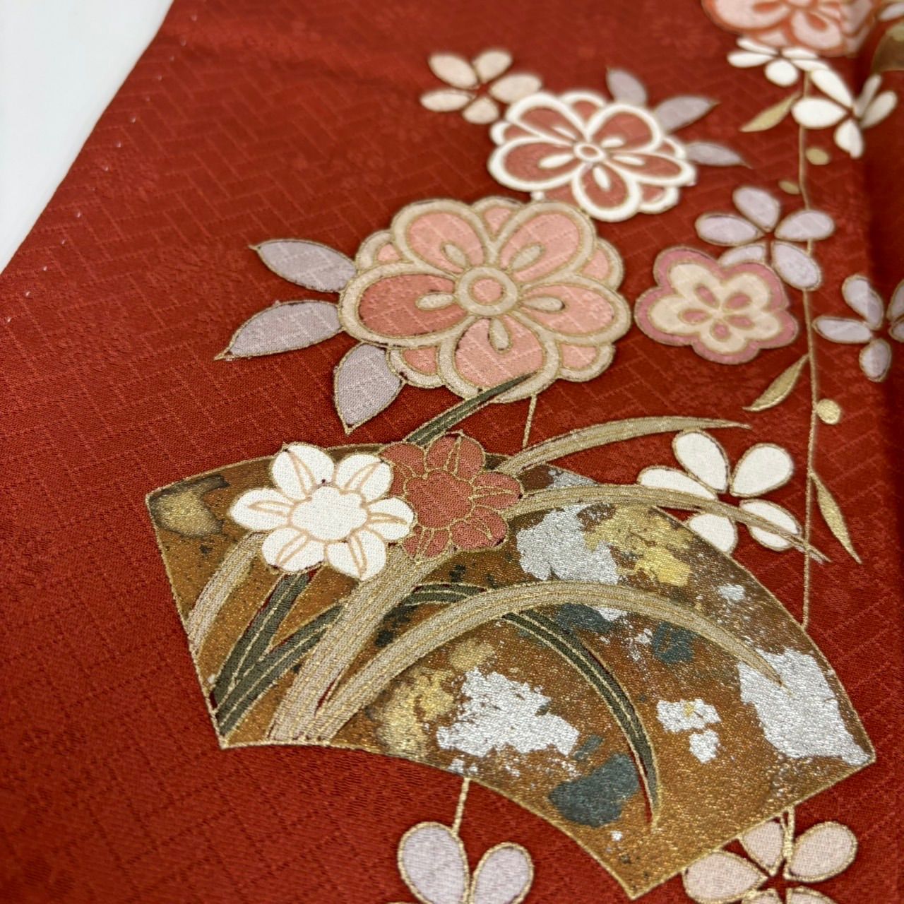 付下げ 金駒刺繍 本金箔 裄66 上品な染め 紋無し 訪問着 正絹 着物 MK