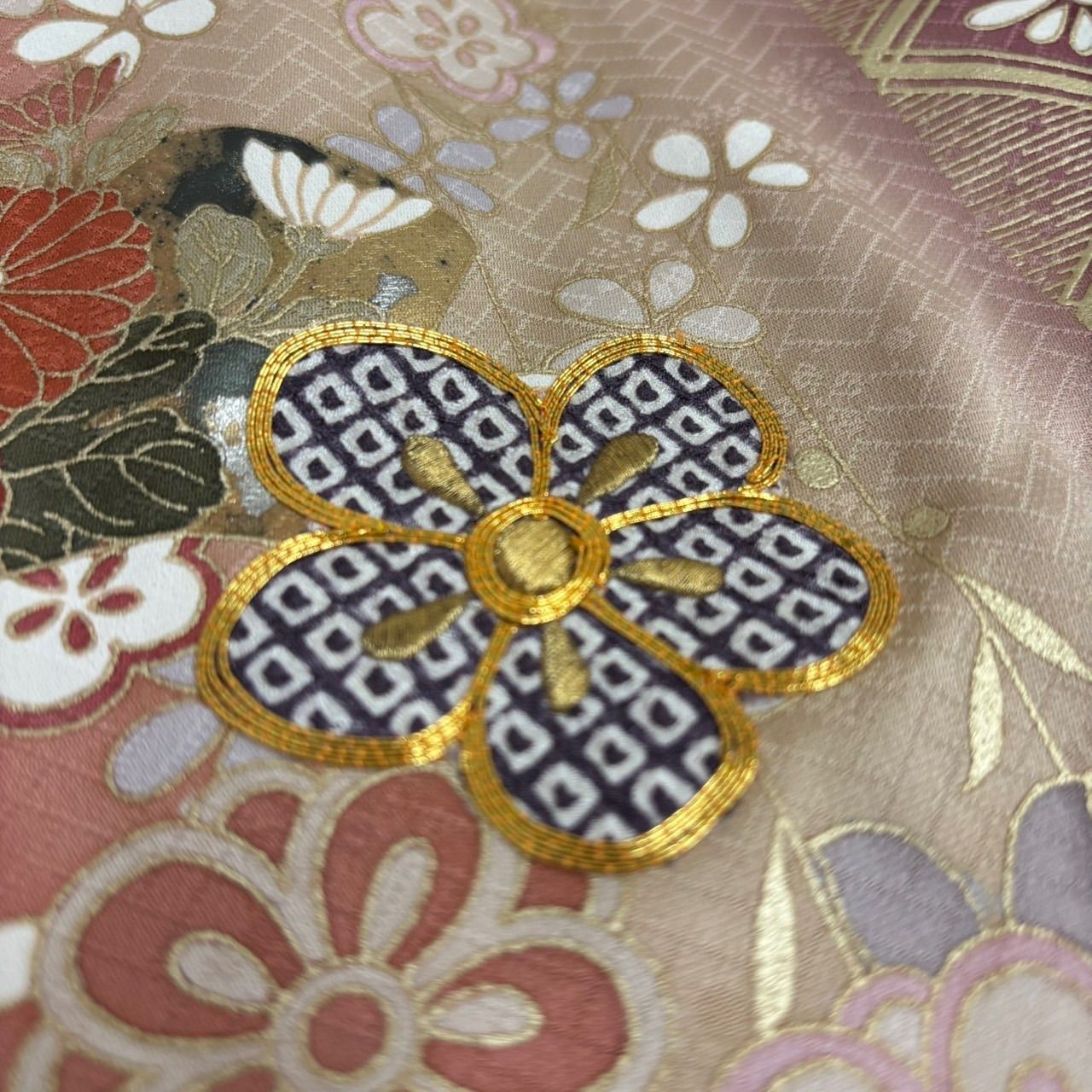 付下げ 金駒刺繍 本金箔 裄66 上品な染め 紋無し 訪問着 正絹 着物 MK