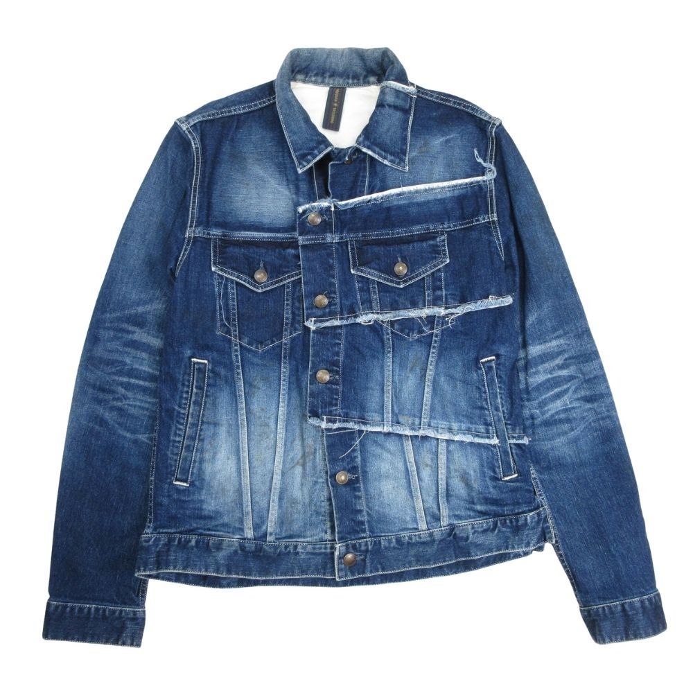 美品 MIHARA YASUHIRO ミハラヤスヒロ ダメージ加工 再構築 パッチワーク デニムジャケット Gジャン 46 インディゴブルー メンズ 古着 中古 USED