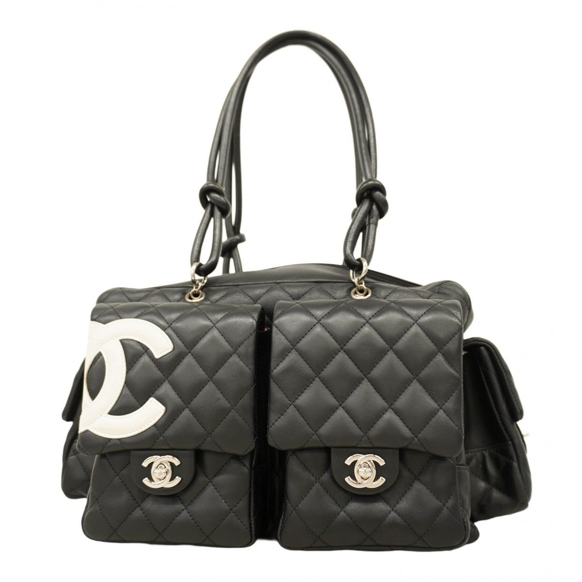 ★SALE【5pa0954-h】シャネル トートバッグ カンボン マルチポケット ラムスキン ブラック シルバー金具【中古】レディース ☆SALE【5pa0954-h】シャネル トートバッグ カンボン マルチポケット