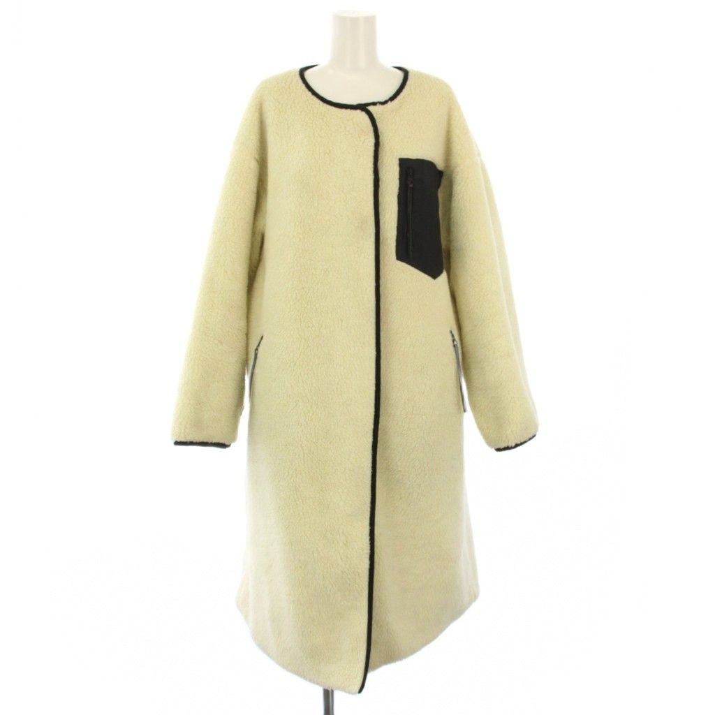 【美品】epa ロングボアコート　M エパ epa ボアコート M 白 ホワイト アイボリー ノーカラー パイピング