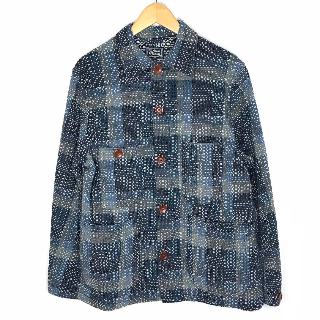 STUDIO ステュディオダルチザン カバーオール NORAGI SASHIKO 総柄 4510 ブルー サイズ 40 93