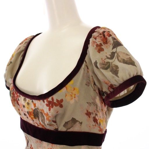  レッド ヴァレンティノ RED ROMA タイトワンピース ミモレ ロング 半袖 Uネック シアー シースルー 花柄 シルク 42 グレージュ BB 長袖 七分袖 その他