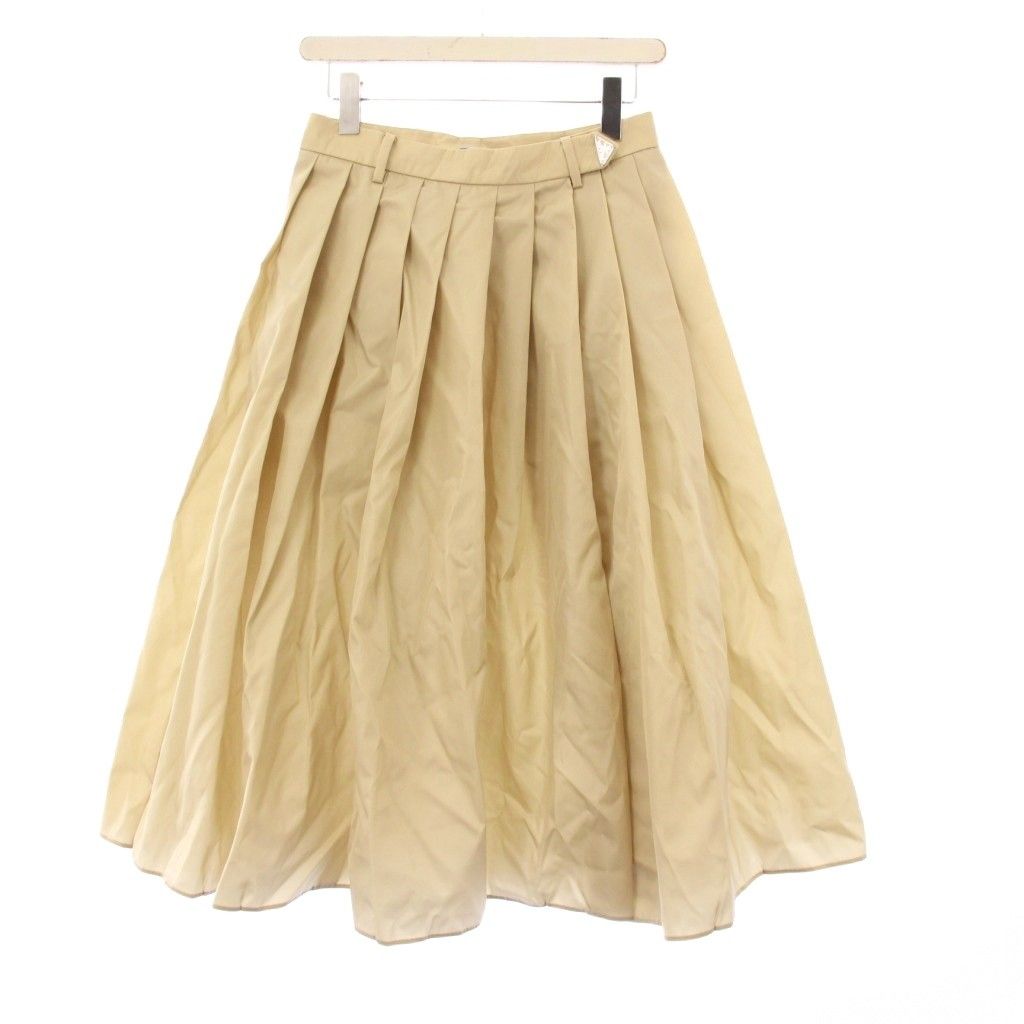 【人気】PRADA プラダ プリーツスカート ベージュ ゴールド刺繍42サイズ プラダ PRADA RE-NYLON プリーツスカート ロング 三角プレート 42