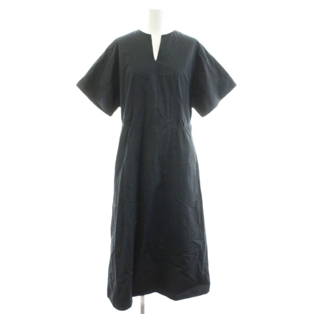 トゥモローランド collection 22 SS コットントロピカル キーネックワンピース ミモレ ロング 半袖 34 黒 ブラック AN 57