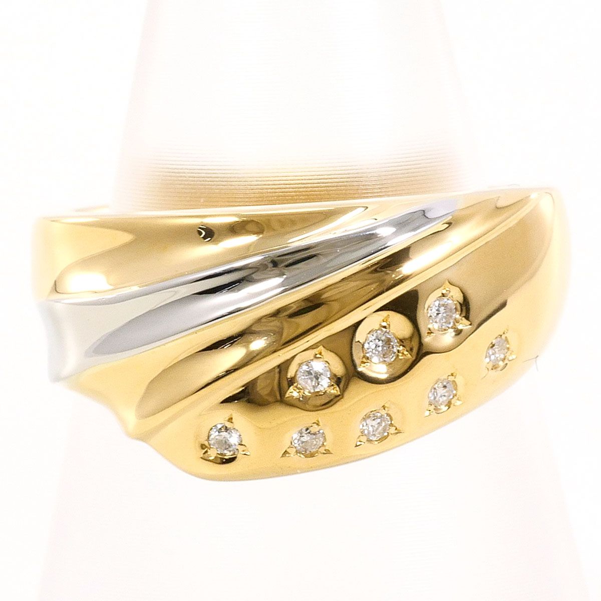 PT900/プラチナ K18YG リング・指輪 11号 ダイヤモンド 0.065ct 鑑別書