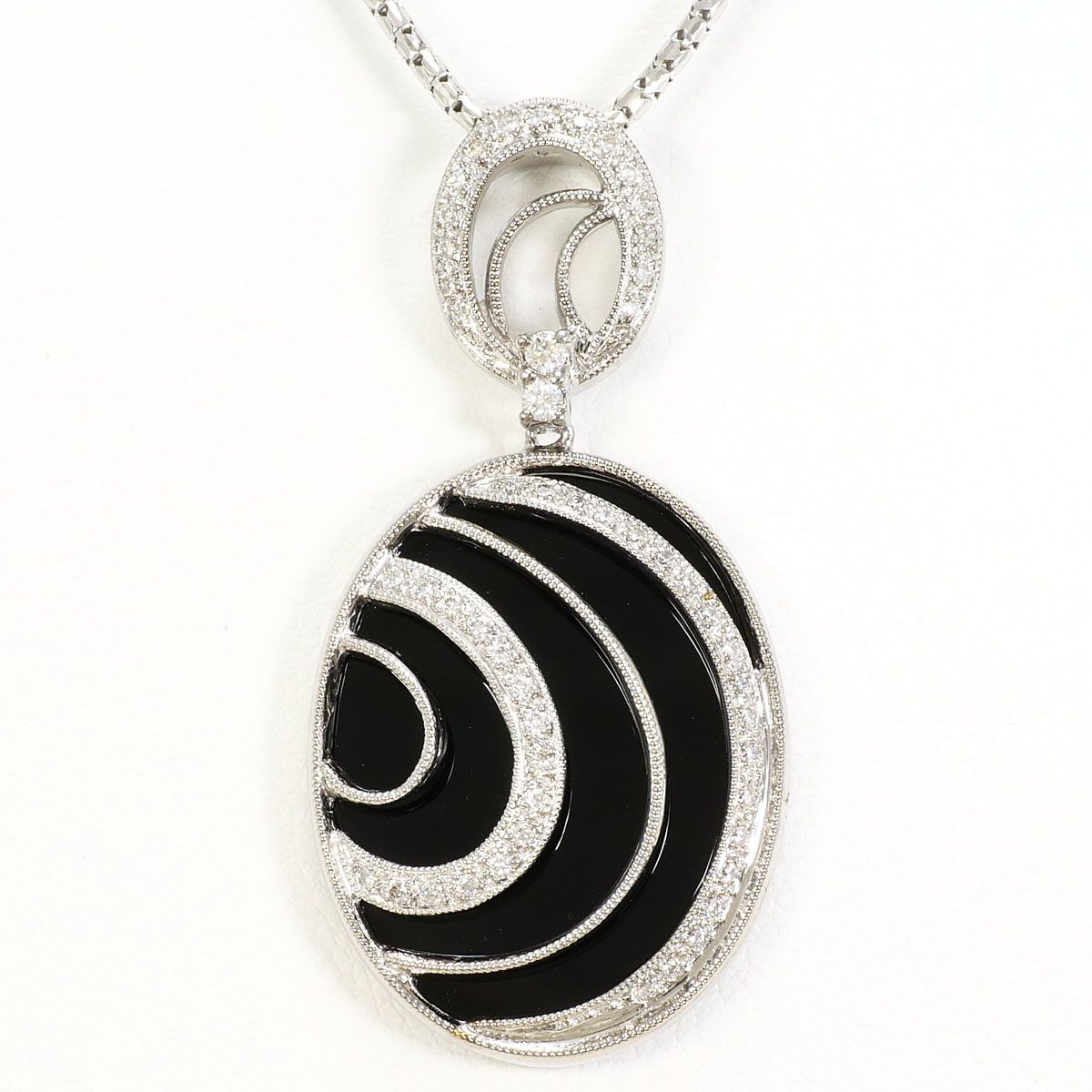 K 18 WG ネックレス オニキス ダイヤモンド 0.21 ct 鑑別書 総重量約8.5 g 約46 cm