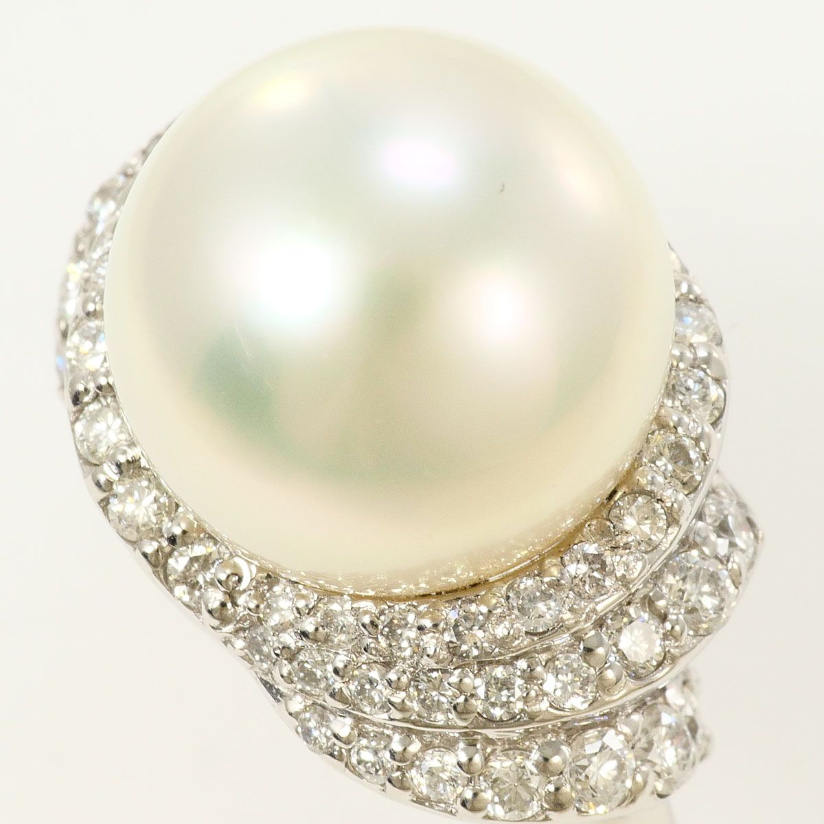 PT900/プラチナ リング・指輪 11号 南洋真珠 ダイヤモンド 0.65ct 鑑別