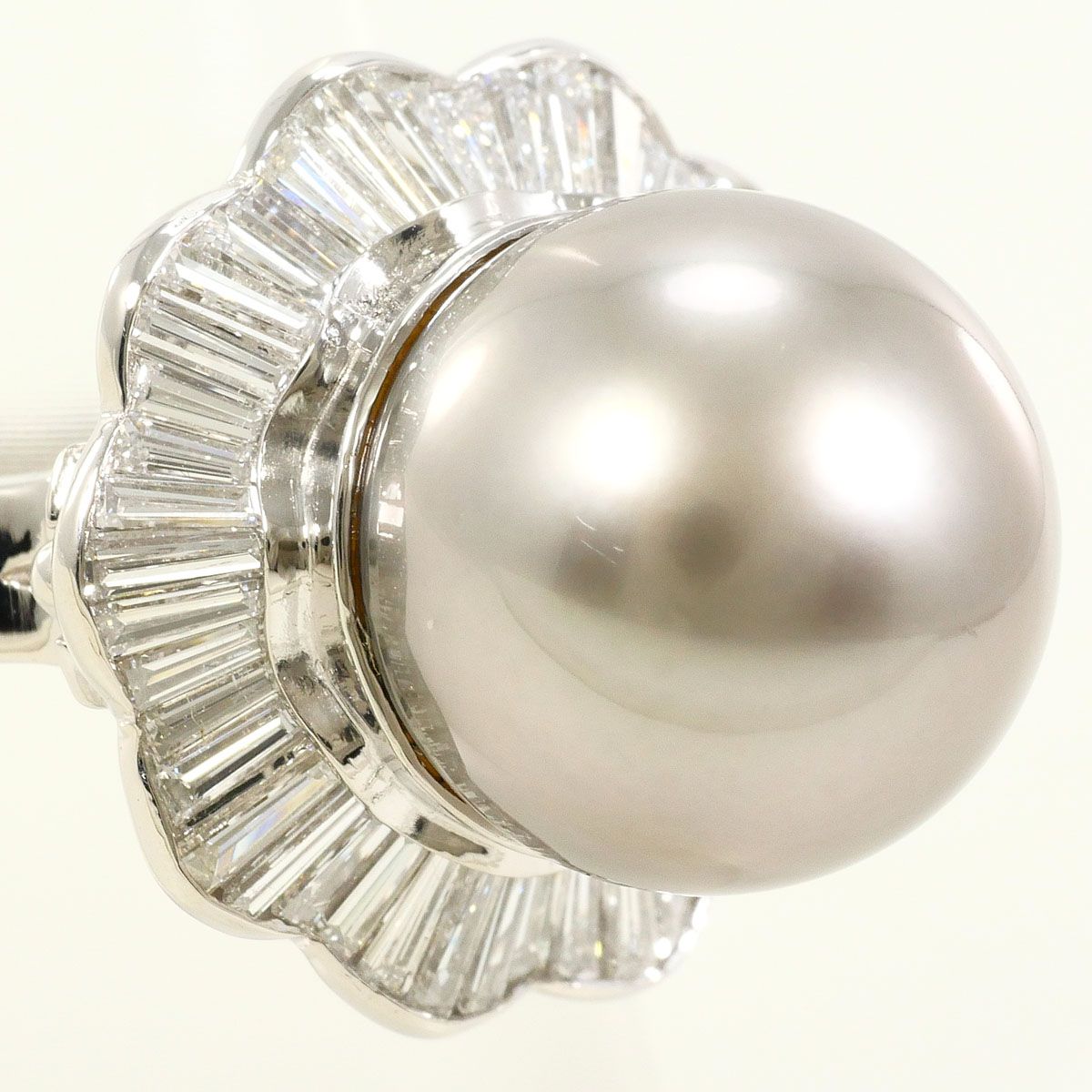 PT900/プラチナ リング・指輪 13号 黒蝶真珠 ダイヤモンド 1.2ct 鑑別