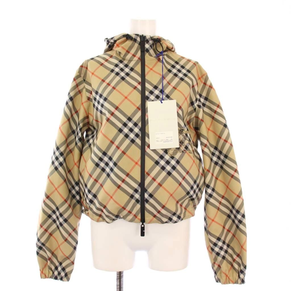 バーバリー リバーシブル フーディジャケット ノバチェック ロゴ刺繍 クロップド丈 XXS 黒 ベージュ 8087229 KH