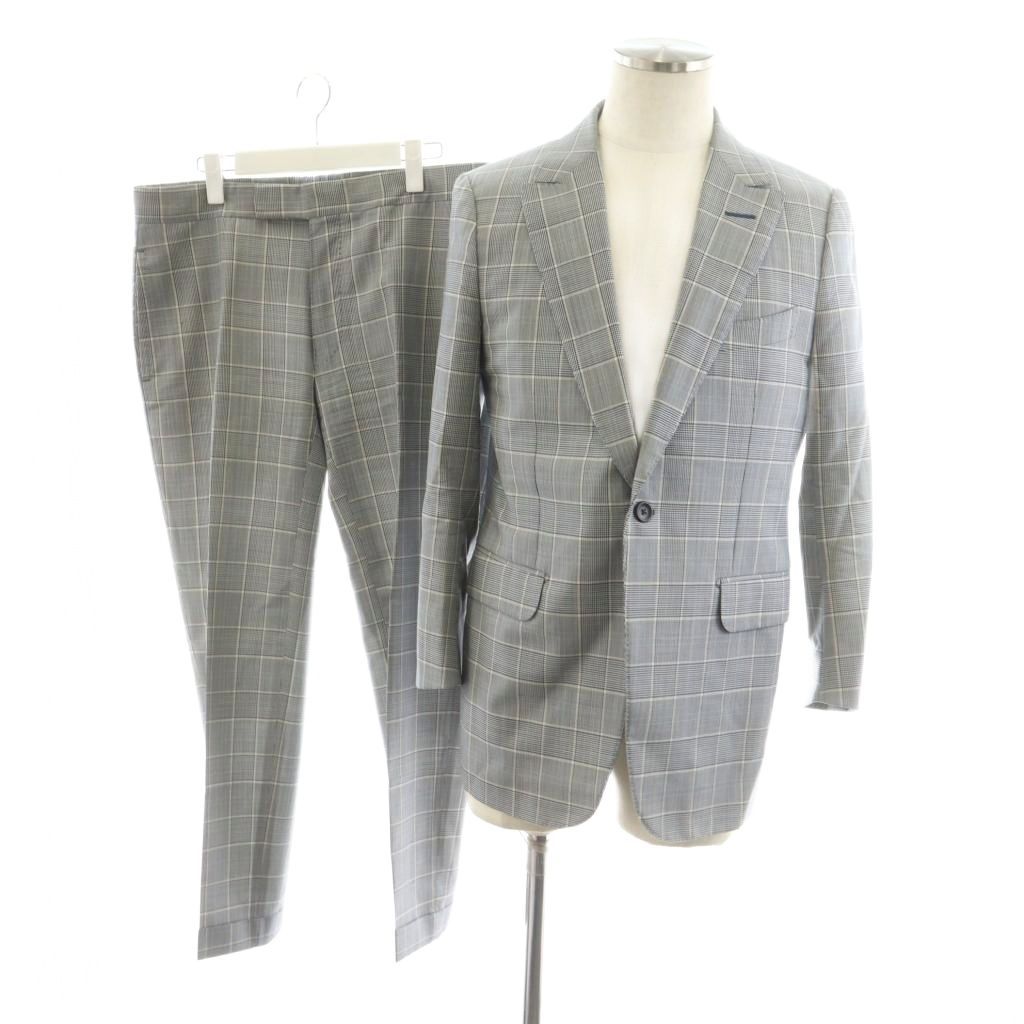 ダンヒル dunhill MAYFAIR スーツ セットアップ 上下 テーラードジャケット シングル パンツ スラックス ウール シルク混 絹 8-50 J グレー 青 ブルー 522 D 52 24 ELDA AN 50