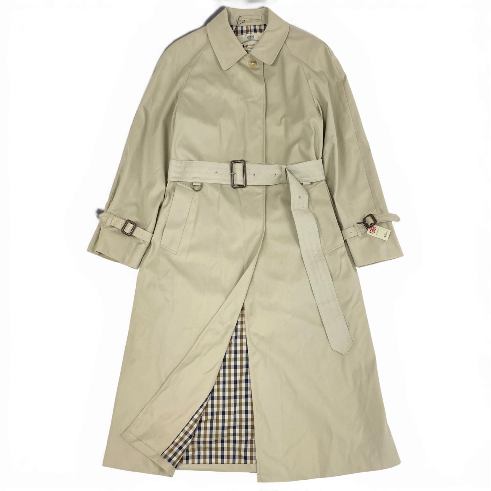 35 L 19 Aquascutum アクアスキュータム ステン コート トレンチコート ロングコート アウター ベージュ コットン100％ レディースu 02 t