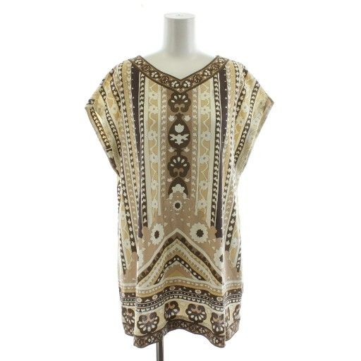 レオナール LEONARD FSHION チュニック ノースリーブ 総柄 42 ベージュ 0399627 AN 30