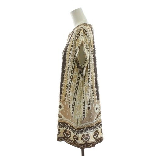 レオナール LEONARD FSHION チュニック ノースリーブ 総柄 42 ベージュ 0399627 AN 30