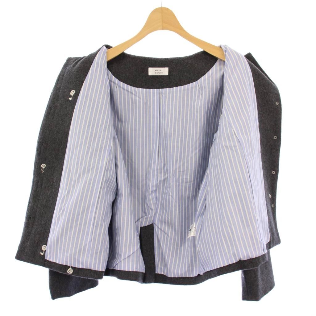 atelier naruse アトリエナルセ ノーカラーコート ショート丈 花刺繍