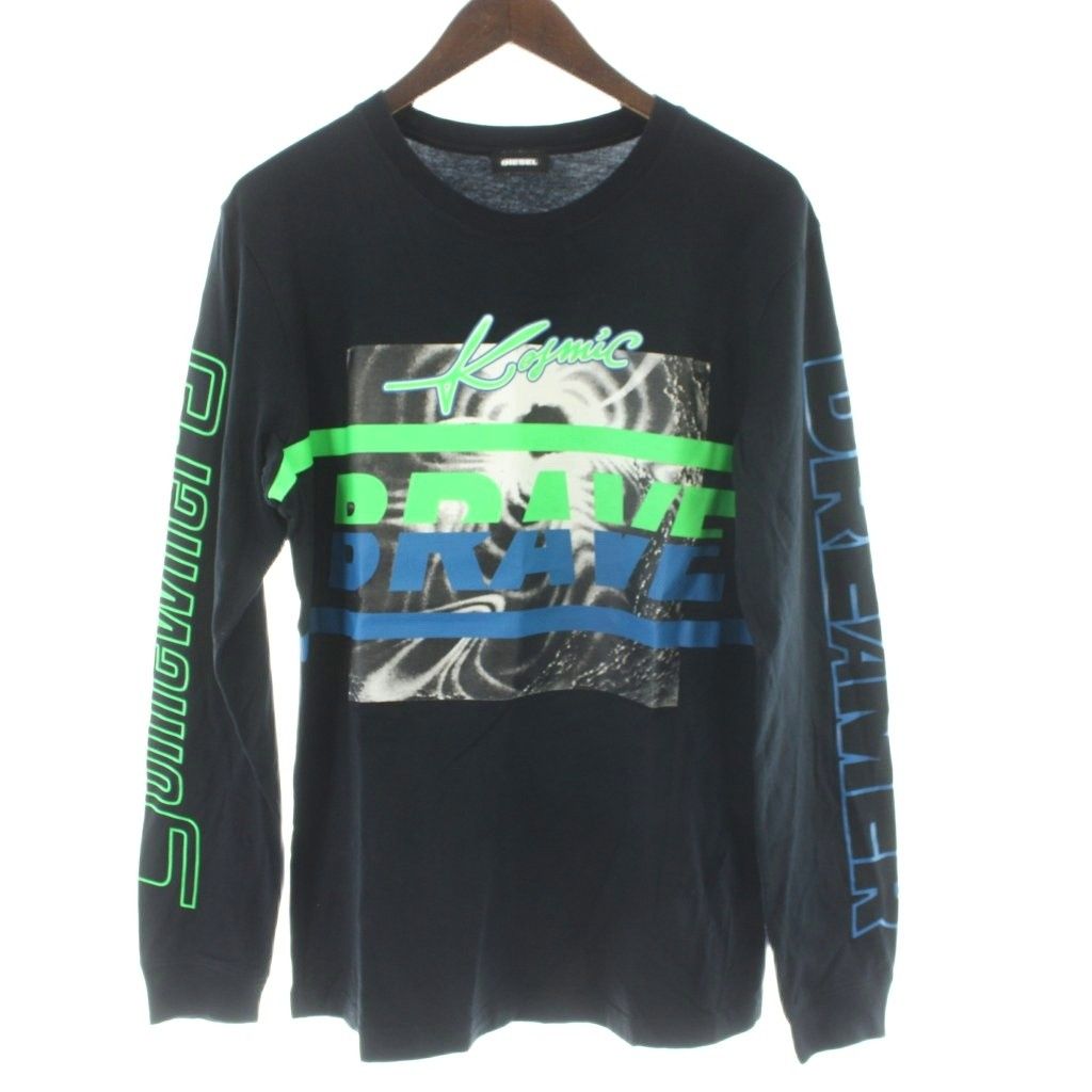 ディーゼル DIESEL Tシャツ 長袖 黒 ブラック グラフィックプリント 袖