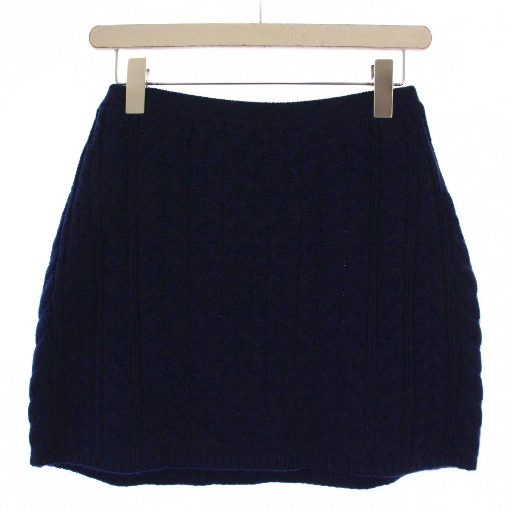 セオリー Theory 24 AW Felted Wool Cash Cable Mini F 台形スカート ミニ丈 ケーブルニット ウール カシミヤ S 紺 01-4307720 BM
