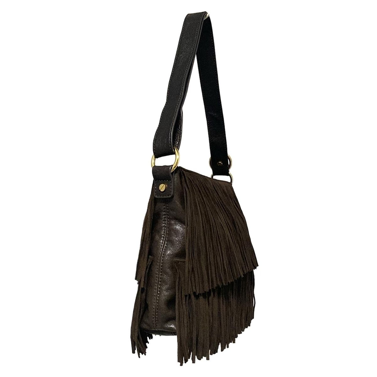 TORY BURCH トリーバーチ ショルダーバッグ - ダークブラウン フリンジ レザー