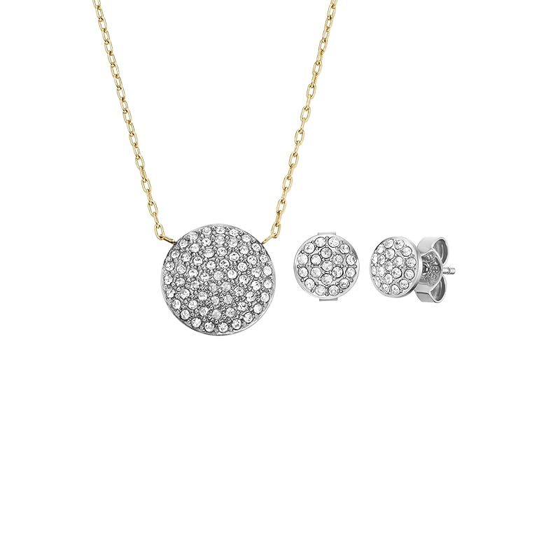  Fossil レディース GLITZ DISC ツートーン ステンレススチール ネックレス＆ピアスセット ネックレス アクセサリー
