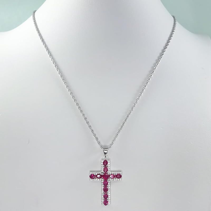  あなたと私の宝石箱 SVクロスネックレス ペンダントトップ 天然ルビー2.0 CT ゴージャスクロスジュエリー 男女兼用 10027 レッド ルビー ネックレス アクセサリー