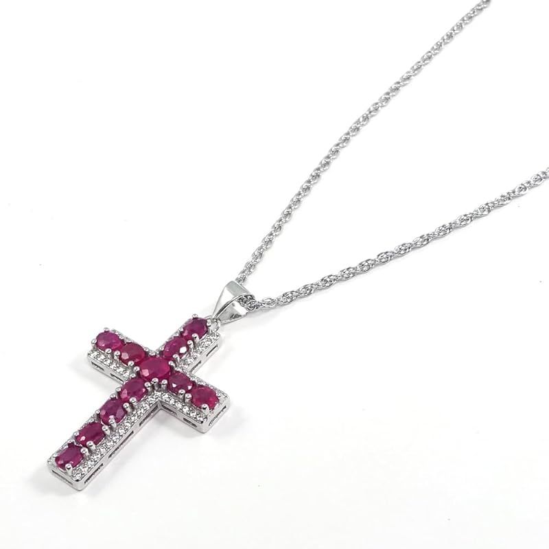 あなたと私の宝石箱 SVクロスネックレス ペンダントトップ 天然ルビー2.0 CT ゴージャスクロスジュエリー 男女兼用 10027 レッド ルビー
