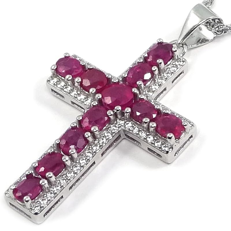 あなたと私の宝石箱 SVクロスネックレス ペンダントトップ 天然ルビー2.0 CT ゴージャスクロスジュエリー 男女兼用 10027 レッド ルビー