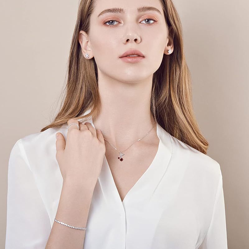 Agvana 天然石 ガーネット ネックレス レディース 5 mm 大粒 さくらんぼ 誕生石 スワロフスキージルコニア シルバー ホワイトデー お返し プレゼント なBOX付き