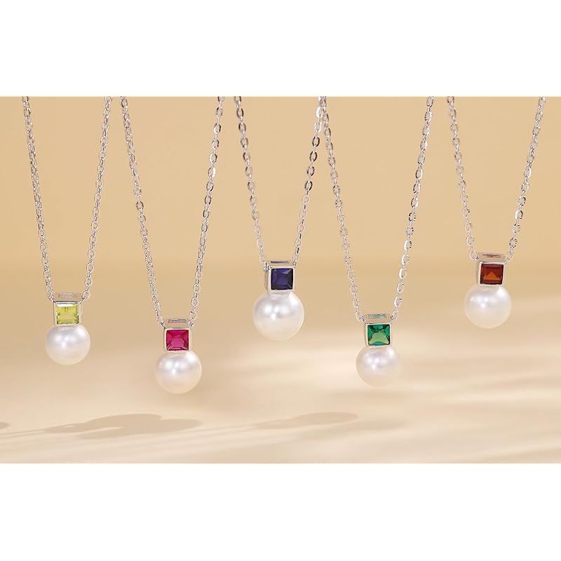 FANCIME 本真珠 ネックレス レディース 天然 淡水真珠 7-7.5 mm 1粒 ルビー 誕生石 エメラルドカード パール キューブ シルバー S 925 お守り石 プレゼント ギフト ご褒美 ラッピング付き