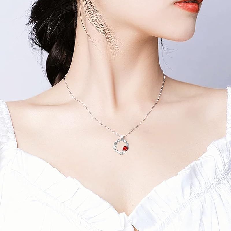 ネックレス レディース ルビー 誕生石 惑星 モチーフ プラチナメッキ シルバー925 ジュエリー ホワイトデー プレゼント ギフトラッピング付き