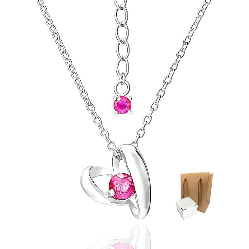 誕生石 天然石 シルバー925 ハート ネックレス Mei Leaf ルビー