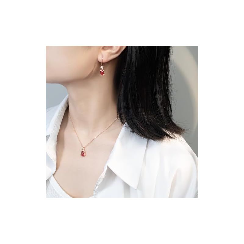 FH.bird ルビー ネックレス ピアス レディース セット 赤です 天使の石 シルバー925 金属アレルギー対応 フックピアス 揺れる 誕生石 ピンクゴールド シンプル ティー 記念日 プレゼント 女性 60代