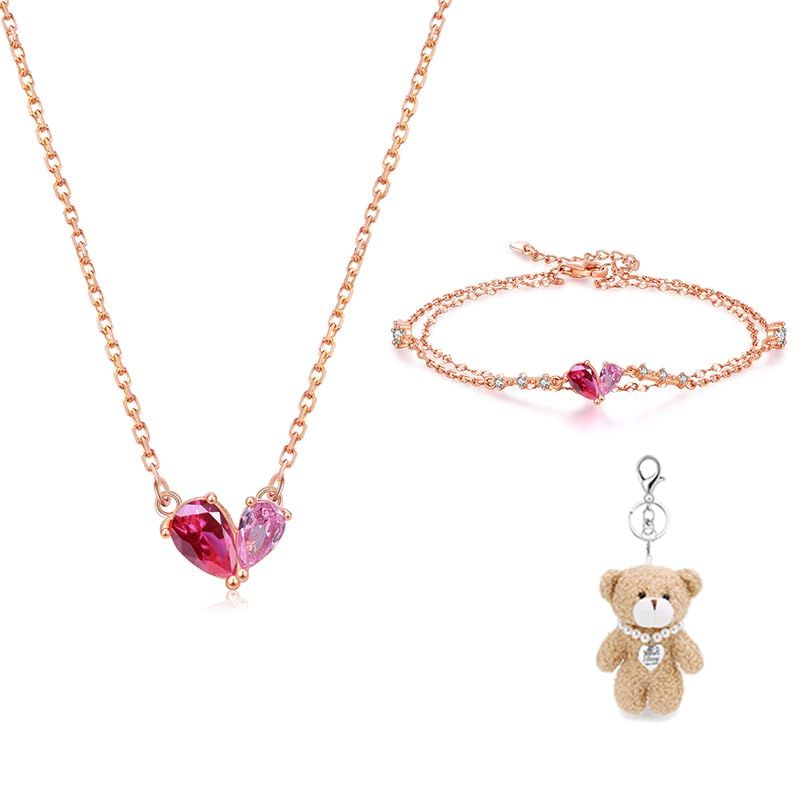 18Kゴールド ハート型ルビー ネックレスブレスレット2点セット 新品】 Free bird ルビー ネックレス ブレスレット レディース セット