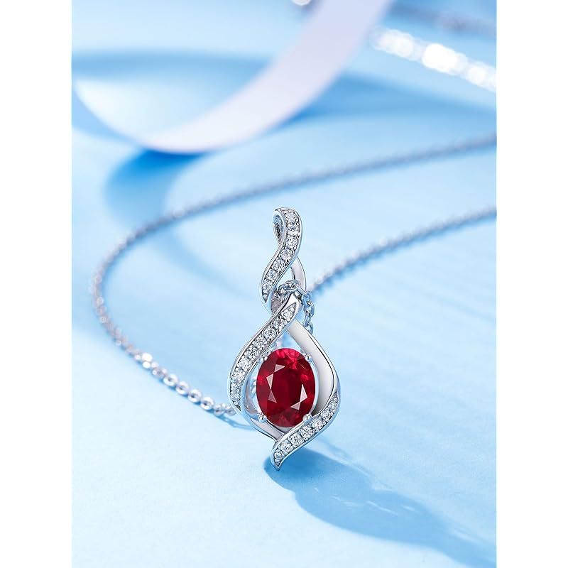 Gemlanto シルバー925 七月誕生石 ルビー しずく ネックレス レディース 18金メッキ ラッピング済み プレゼント ギフト