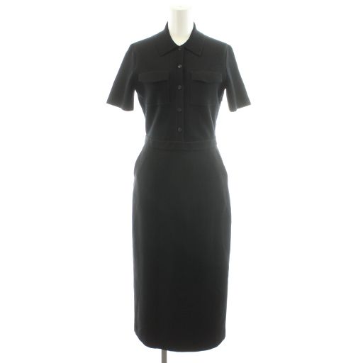 セオリー Theory 24 AW ADMIRAL CREPE MTRY C MIDI DR ワンピース ミモレ ロング ニット 切替 半袖 0 黒 ブラック 01-4305202 AN 36