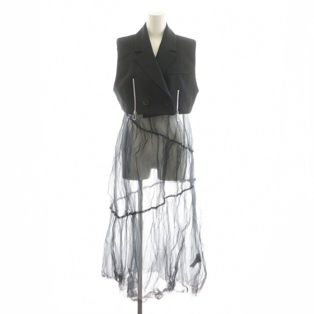 ユナイテッドトウキョウ UNITED TOKYO 23 SS チュールコンビベストワンピース ミモレ ロング ノースリーブ F 黒 ブラック AN 52