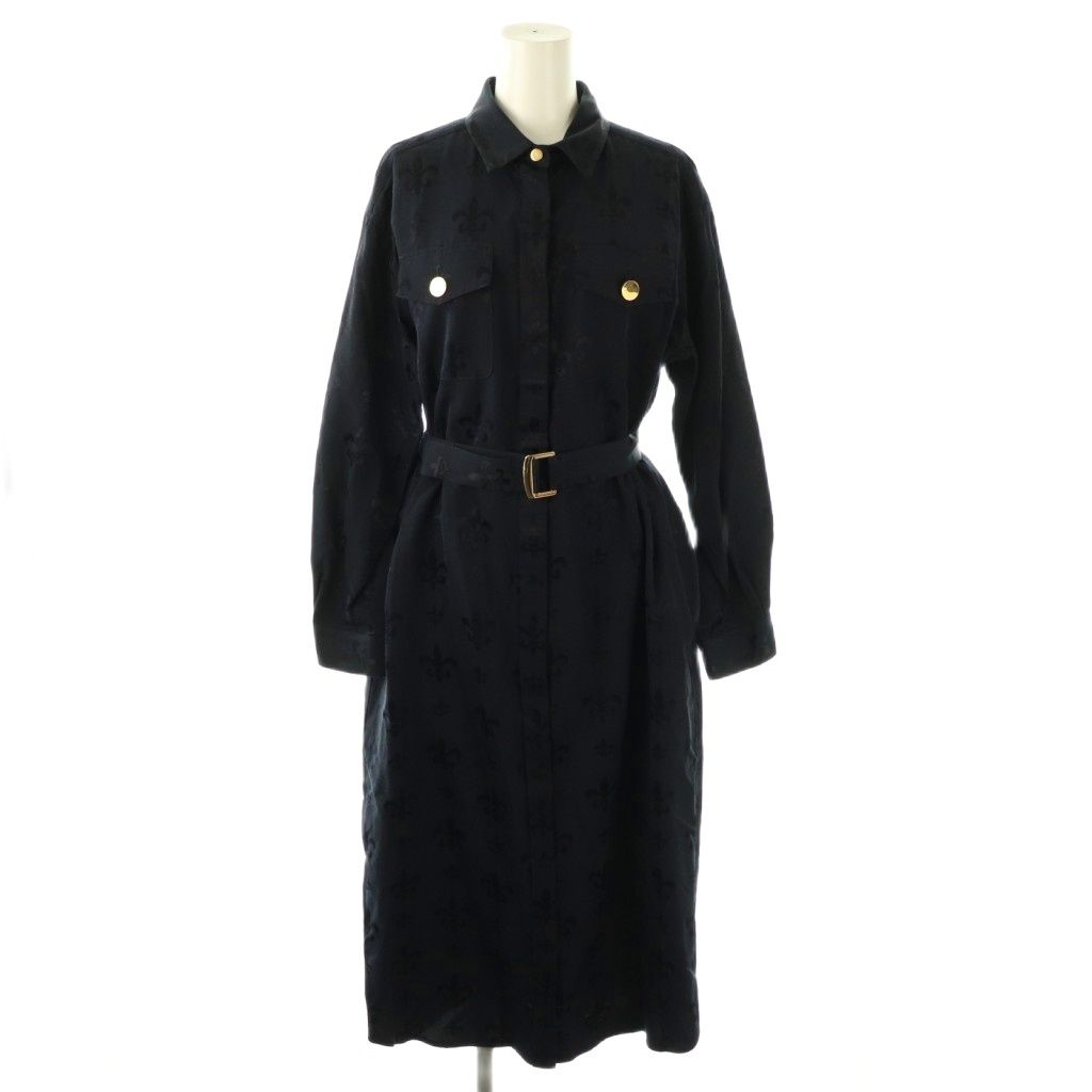 グレースクラス GRACE Class 23 SS グログランジャガードシャツドレス ワンピース 38 ネイビー ES OS