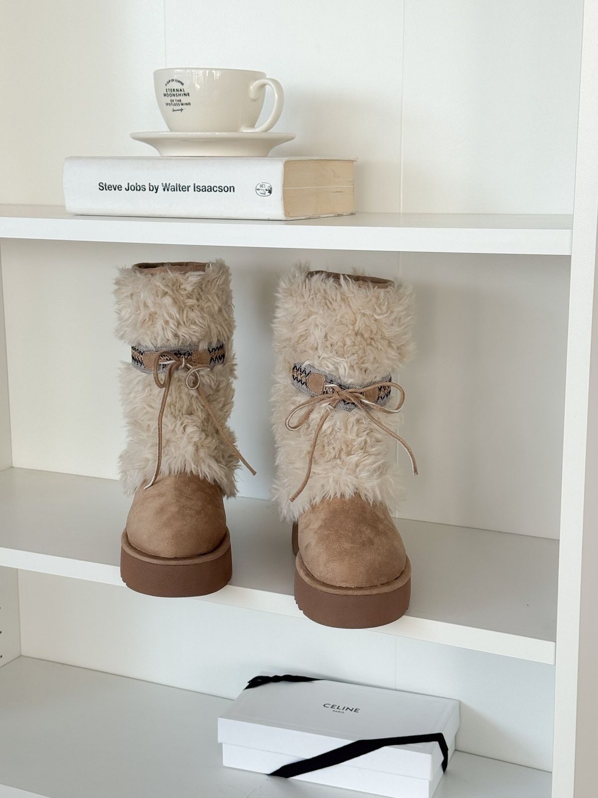 CA 9191 털복숭이 エコーファー タスマン インディアン 柄 フラットフォーム 厚底 アグ ブーツ