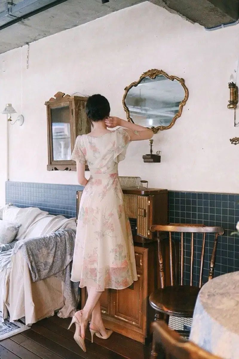  ミルクココア Amelie line romantic nymph dress 長袖 七分袖 ミニワンピース