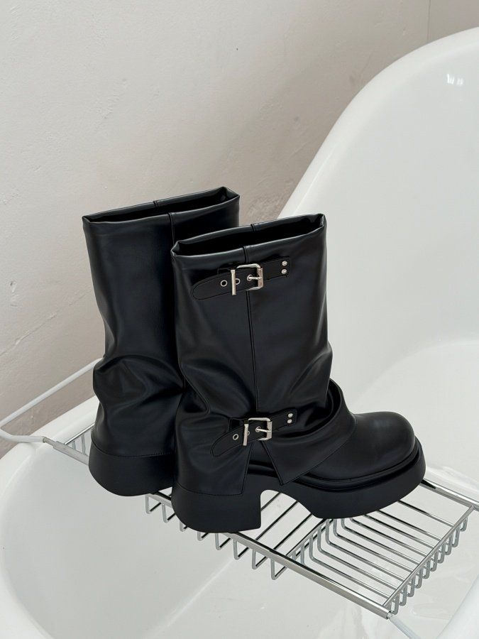 3142 ツーベルト プラットフォーム 厚底 フラットフォーム アンクルブーツ