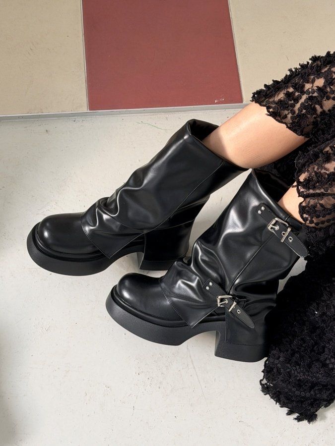  3142 ツーベルト プラットフォーム 厚底 フラットフォーム アンクルブーツ ワークブーツ ブーツ