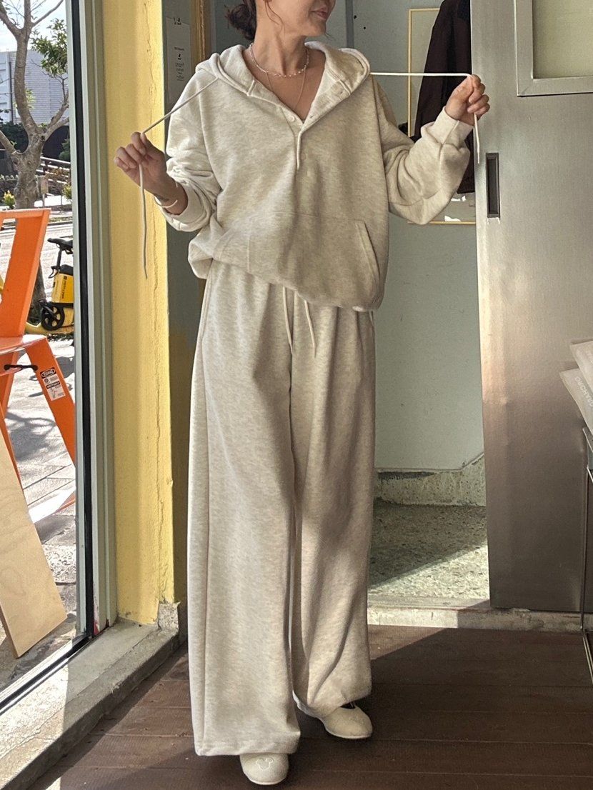 両面起毛 ルーズ フード ボタン セット