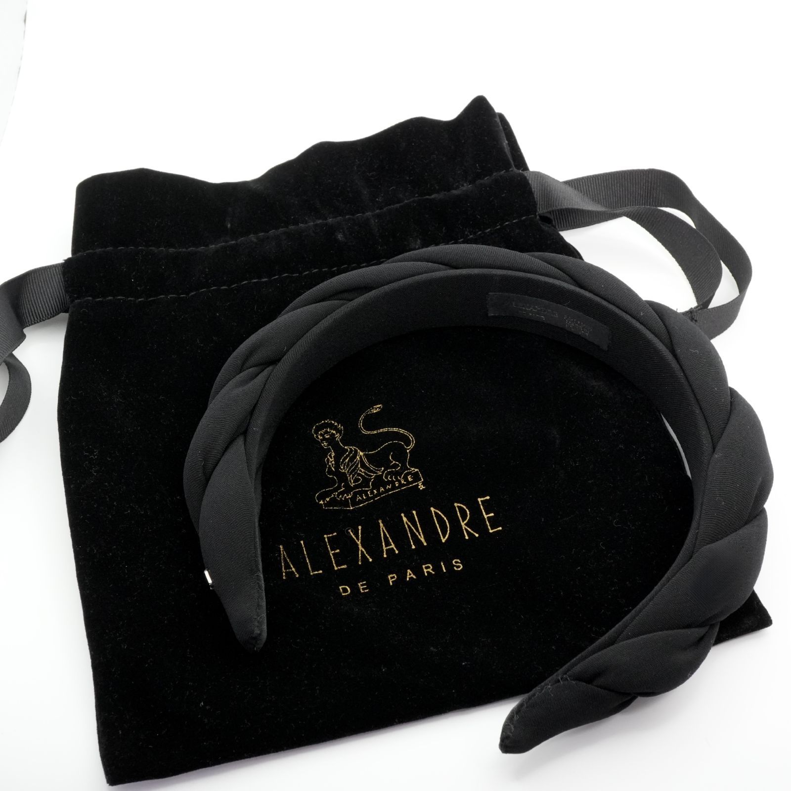 アレクサンドルドゥパリ ツイスト サテン カチューシャ 黒/25-2680