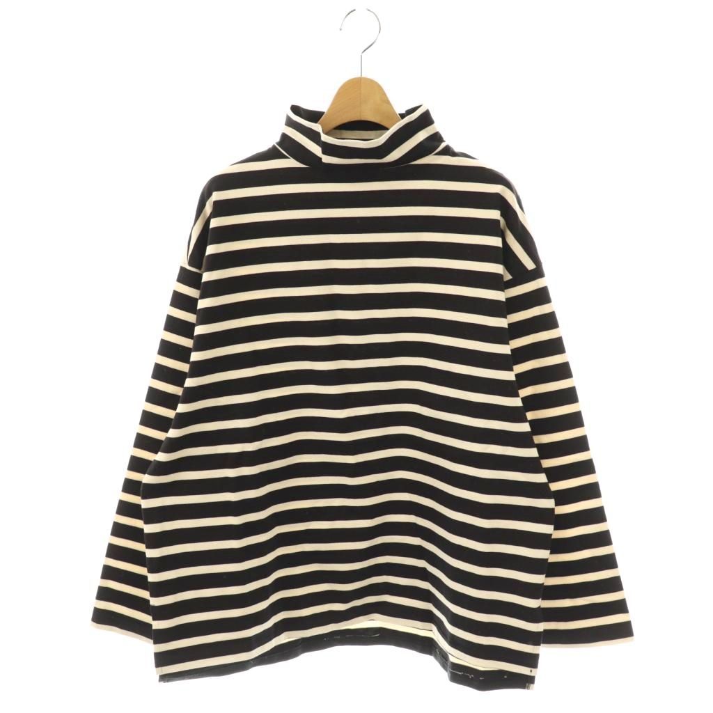 インテリム INTERIM HYPER BIG SUVIN GIZA BASQUE HIGH NECK BORDER SHIRT カットソー Tシャツ 長袖 ハイネック ボーダー コットン 4 黒 アイボリー NR OS AD