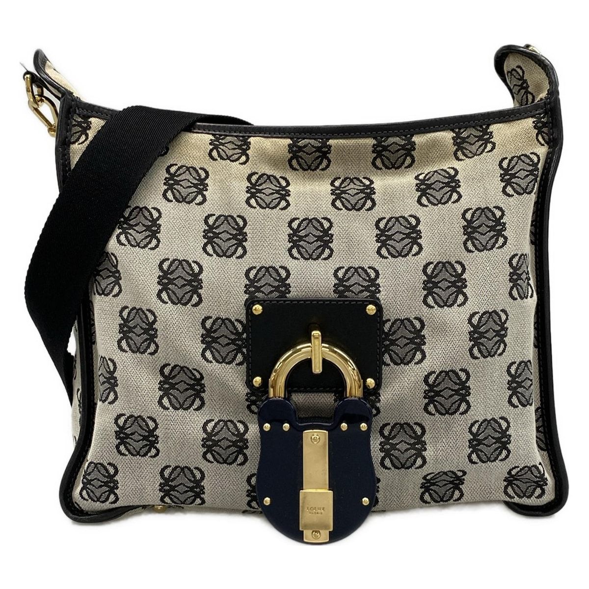LOEWE ロエベ ショルダーバッグ アナグラム柄 357.84.983 アイボリー×黒 レザー