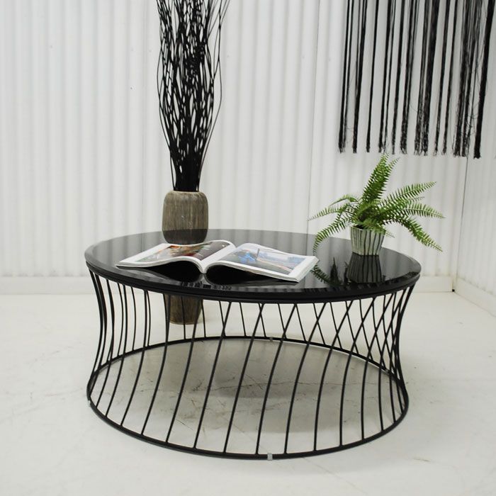 アウトレット 現品限り 一部 大 家具 ラグジュアリーモダン ガラストップ 丸 円形 コーヒー センター リビングテーブル 230829 タンブル90 bk