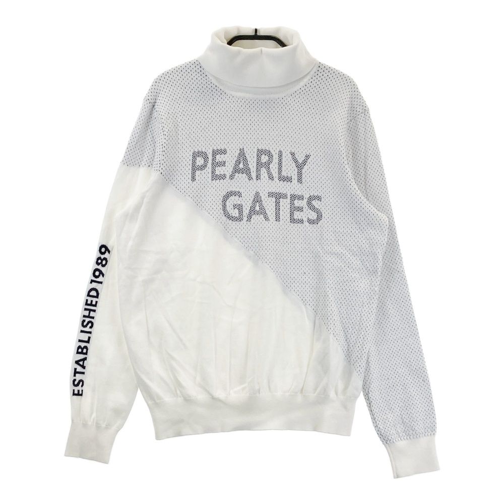 サイズ 2 PEARLY GATES パーリーゲイツ モデル ハイネック 長袖 ニットセーター ホワイト系 ゴルフウェア レディース ストスト