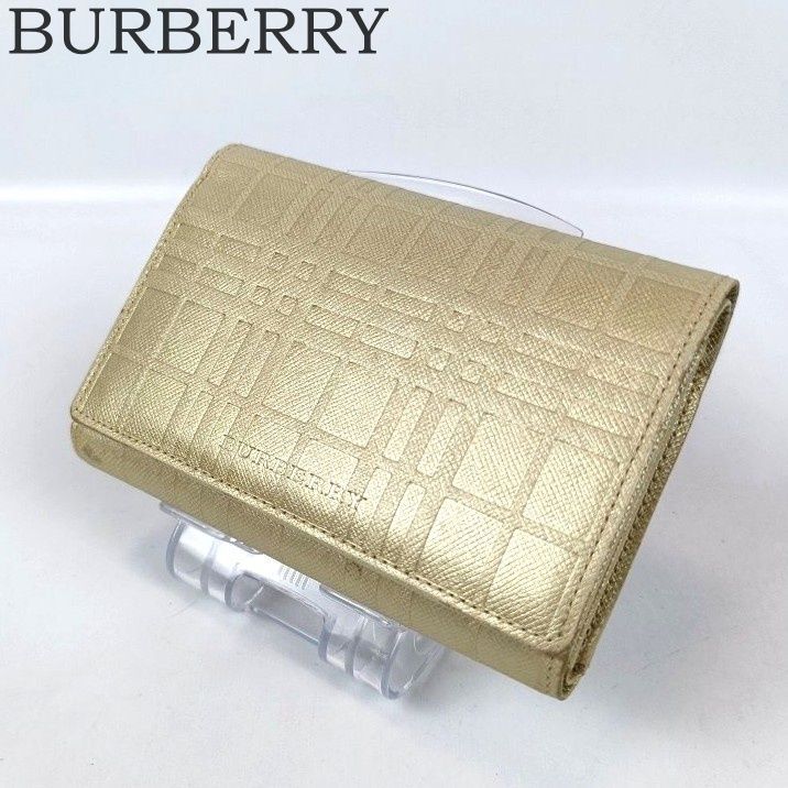 BURBERRY バーバリー 三つ折り財布 ノバチェック柄型押し ゴールド レディース 財布
