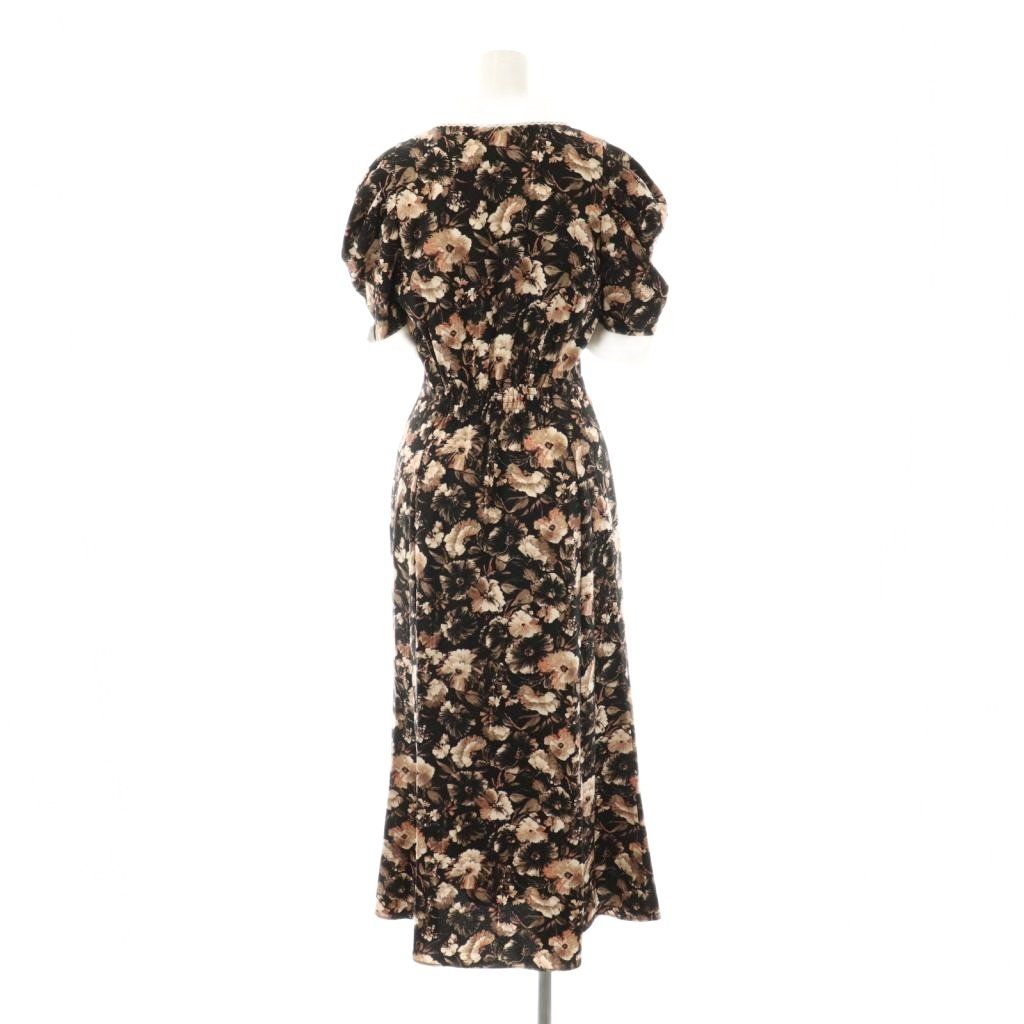 スナイデル SNIDEL 25 SS マルチプリントパフスリーブワンピース 半袖 ロング 花柄 0 黒 マルチ NR OS SH