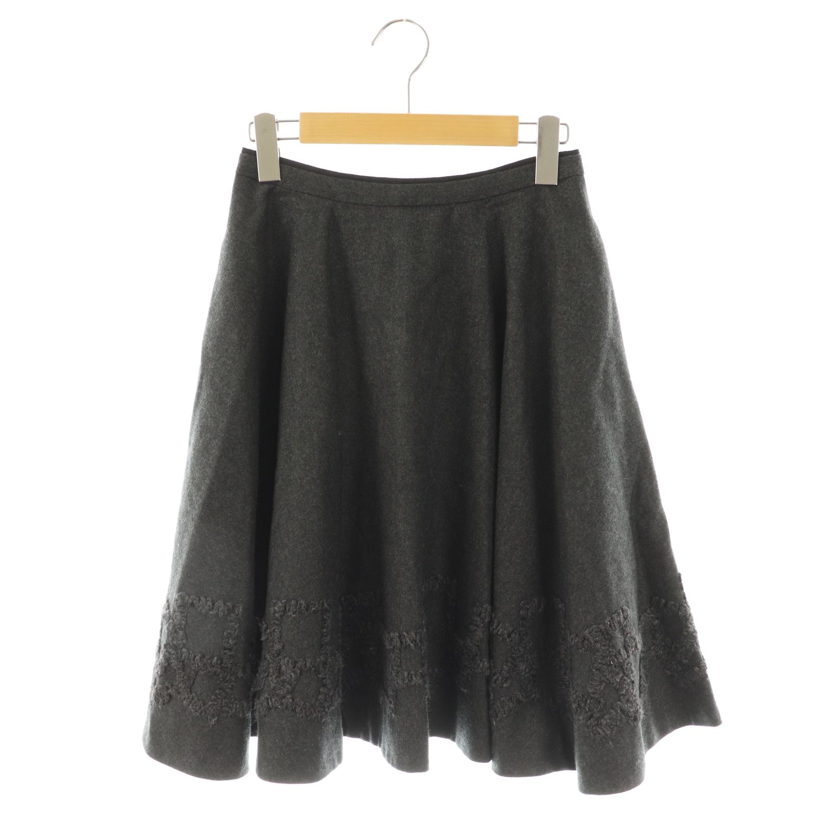 フォクシー FOXEY フレアスカート 38 ダークグレー ブラック 35011 /DO