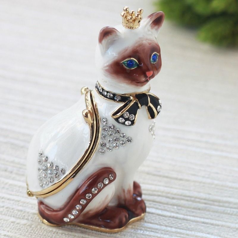 小物入れ 置物 インテリア オブジェ 王冠を被っているネコ ねこ 猫 ミニサイズ ケース ジュエリーボックス 指輪入れ 玄関 鍵 収納ボックス 雑貨 オシャレ 癒しグッズ 棚装飾